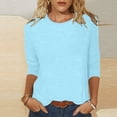 thumbnail image 1 of Hauts à Manches 3/4 pour Femmes Été Mode pour Femmes T-shirt Uni Mi-Long Blouse à Manches 3/4 Col Rond Hauts Décontractés Hauts de Sortie pour Femmes Aguichant en Liquidation, 1 of 5