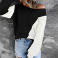 thumbnail image 4 of Pompotops Women's Autumn Loose Pullover Long Sleeve Round Neck Color Matching Sweater Top, 4 of 7