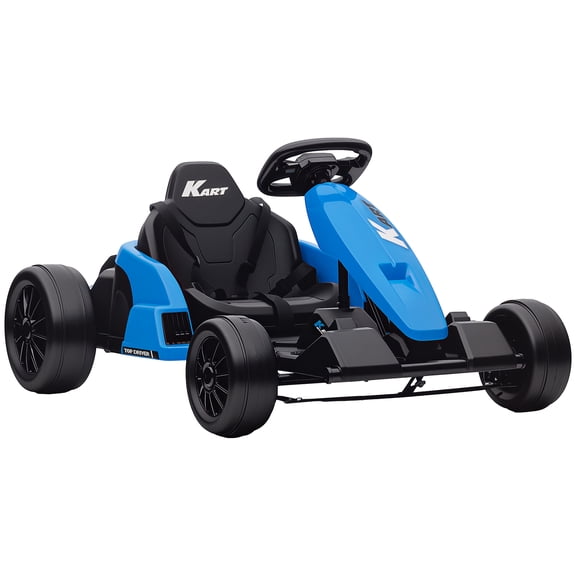 Qaba Kart Électrique 24V, Kart de Dérapage pour Enfants avec Deux Moteurs de 150W, Bleu