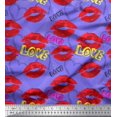 thumbnail image 2 of Soimoi Purple polyester Crepe Fabric Text,Lips & Heart Print Fabric by the Yard 42 Inch Wide, 2 of 3