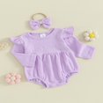 thumbnail image 2 of Infant Baby Girl Boy Rompers Newborn Long Sleeve Jumpsuits Bodysuits with Headband Set, 2 of 7