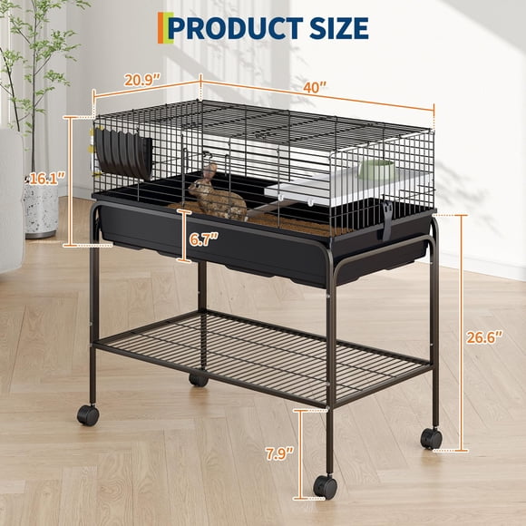AKDSteel Rolling Rat Cage With Removable Storage Shelf, Two-Story Small Animal Cage Featuring Food Dish, Water Bottle, Hay Feeder, Platform, And Ramp For Ferrets And Chinchillas