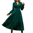 thumbnail image 2 of Gspmoly Robes pour Femmes, Robe Femme Couleur Unie à Manches Longues Col en V Sans Capuche Mode Automne Robes de Bureau Robes de Travail pour Femmes Offres du Jour, 2 of 6