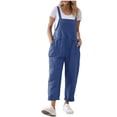thumbnail image 1 of AherBiu Cotton Linen Jumpsuits for Women Sleeveless Suspender Overalls Pants Rompers with Pockets, 1 of 1