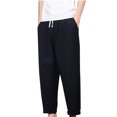 thumbnail image 2 of asjyhkr Plus Size Mens Linen Pants Elastic Waist Drawstring Hiking Beach Cropped Pants with Pockets,M-5XL, 2 of 7