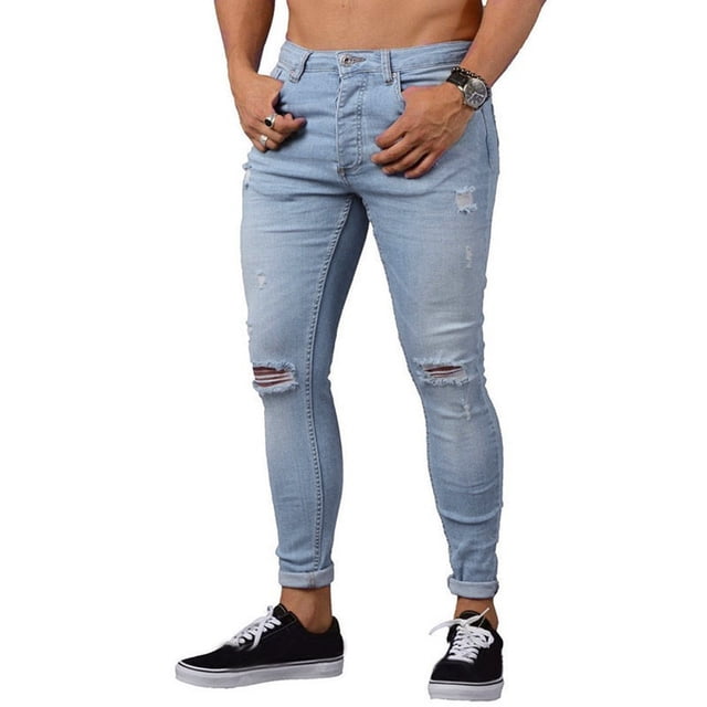 DPTALR Mens Skinny Stretch Denim Pants Distressed Ripped Freyed Slim Fit Jeans Trousers