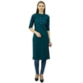 thumbnail image 2 of Phagun Kurti Tunique Unie en Coton Col Mandarin Kurta Blouse Ethnique Décontractée, 2 of 2