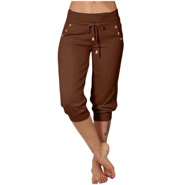 cfhntfmh Capri Pants for Women Stretchy Waisted Drawstring Joggers Lightweight Casual Yoga Athletic Pant Capri with Pockets