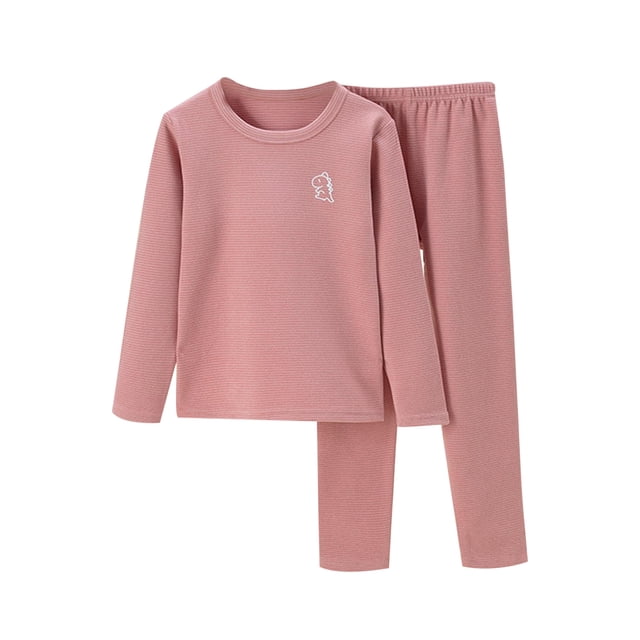 GDREDA Pyjama pour Enfants Automne et Hiver Ensemble de sous-Vêtements Chauds pour Enfants Plus Bébé Grands Enfants Manches Longues Garçon et Filles Col Rond Tenue d'Intérieur Pyjama Rose, 4-5 Ans
