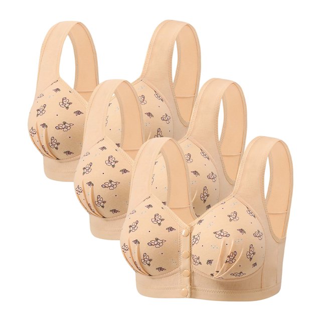Posijego Women's Front Closure Bra 3 Pack Push up Wireless Bra Full Coverage Support Breathable Everyday Bras