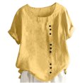 thumbnail image 1 of Timegard Plus Size Tops for Women Round Neck Short Sleeve Button Lightweight Blouse Casual Loose Tops, 1 of 5