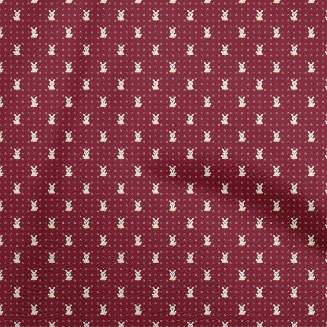 oneOone Polyester Spandex Maroon Fabric Rabbit Quilting Supplies Print Sewing Fabric By The Yard 56 Inch Wide