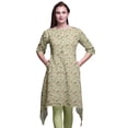 thumbnail image 1 of Bimba Beige Ranunculus Tango & Rose Floral Asymmetric Kurta Indian Tunic Tops For Women Printed Indian Clothing Medium, 1 of 6