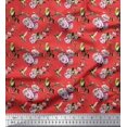 thumbnail image 1 of Soimoi polyester Crepe Fabric Hummingbird,Leaves & Rose Floral Print Fabric by the Yard 52 Inch Wide, 1 of 3