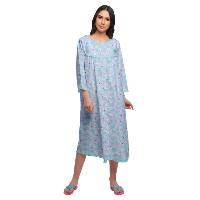 Moomaya Chemise de Nuit Boutonnée en Coton Imprimé pour Femmes, Robe de Nuit d'Allaitement