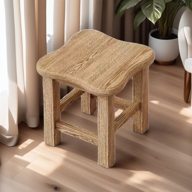 Solid Wood Square Stool - Versatile Seat or Coffee Table for Living Rooms, Khaki Finish