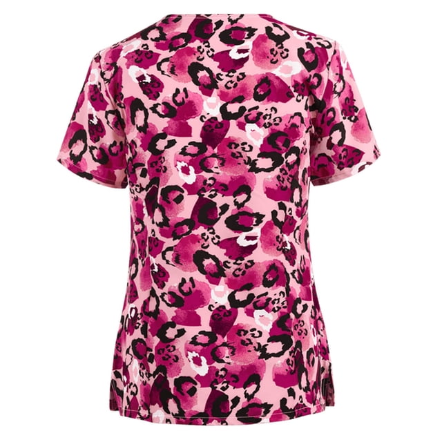 RKSTN Haut d'Uniforme à Manches Courtes Imprimé Lapin Mignon pour Femme, Col en V, Été, Grande Taille