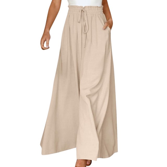 maskred Flowy Leg Pants For Women - Addition To Any Wardrobe Leg Pants Flowy Thin Style apricot,1 L