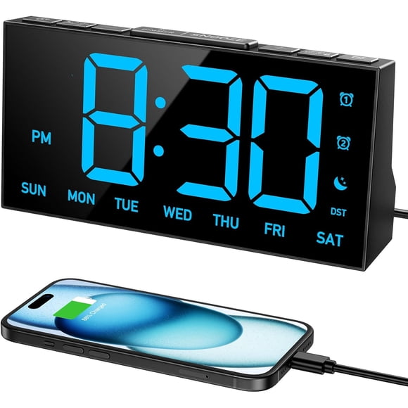 Mpow Digital Alarm Clock for Bedroom, Blue LED Numbers with 4-Level Brightness, Dual Alarms, USB Charging Port, Snooze, 12/24H Display
