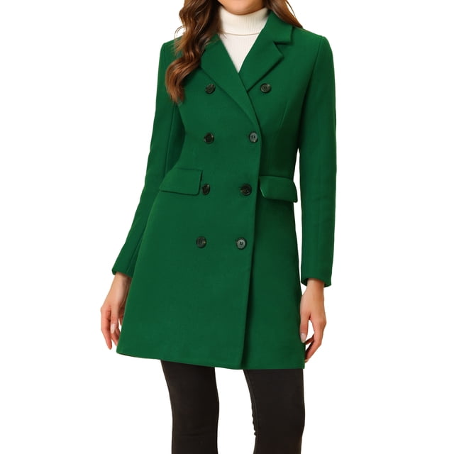 INSPIRE CHIC Manteau d'Hiver pour Femme à Revers Cranté Trench à Double Boutonnage S Vert