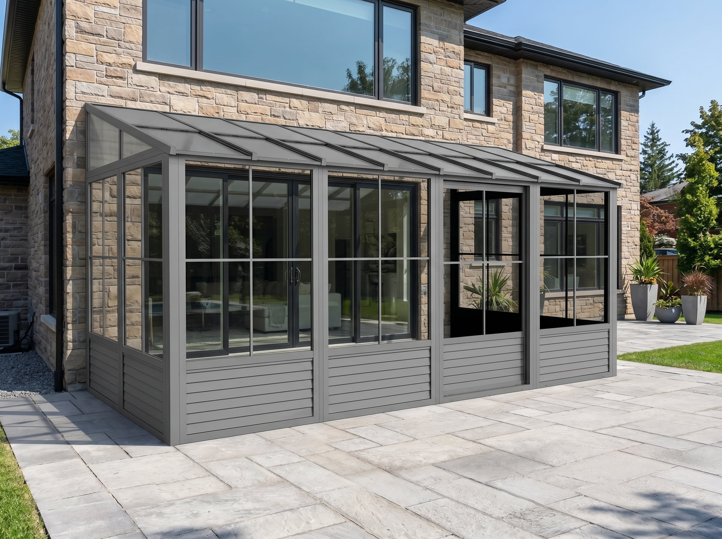 Gazebo Penguin Florence 8 ft x 16 ft Polycarbonate Roof Wall Mounted Solarium - Slate