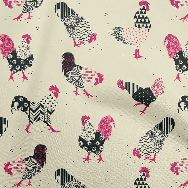oneOone Cotton Poplin Beige Fabric Rooster Cock Sewing Craft Projects Fabric Prints By Yard 42 Inch Wide