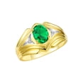 thumbnail image 4 of RYLOS Men's Rings Yellow Gold Plated Silver Rings Classic Designer Style 9X7MM Oval Gemstone &  Diamond Ring Emerald May Birthstone Rings For Men Size 13, 4 of 7