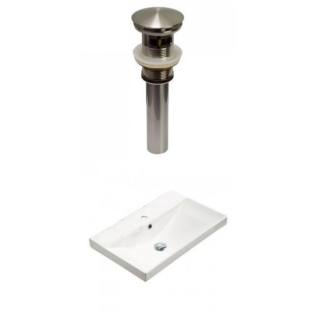 American Imaginations 23.86-in. W 1 Hole Ceramic Top Set In White Color - Overflow Drain Incl. AI-30664