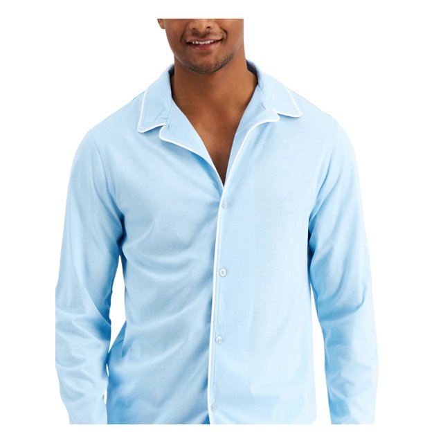 CLUBROOM sous-Vêtements Bleu Pâle Chemise de Nuit à Col Cranté Haut de Pyjama TTG