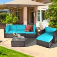 thumbnail image 3 of Gymax Ensemble de Conversation de Patio 6 Pcs Ensemble de Meubles Sectionnels en Rotin avec Coussins Turquoise, 3 of 10