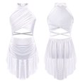 thumbnail image 1 of TiaoBug Robe de Danse Lyrique pour Filles Jupe Haute-Basse Irrégulière à Sequins Col Halter Robe Justaucorps de Patinage Blanc 14, 1 of 6