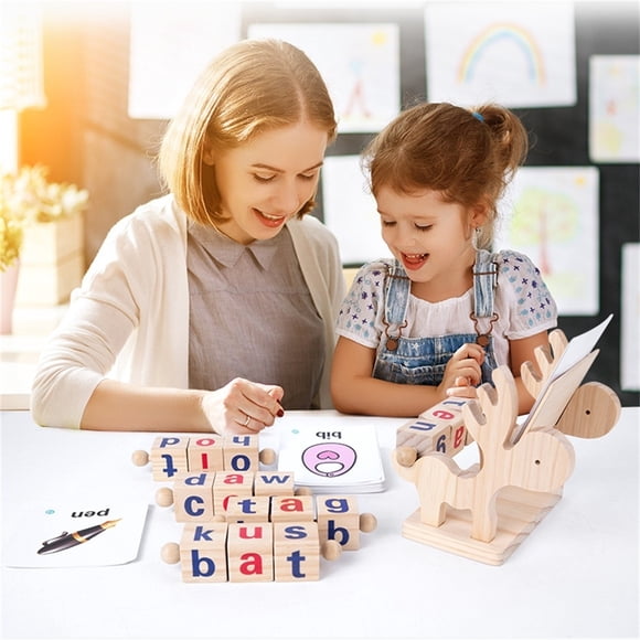 HOZADOIE Casse-Tête en Bois Essentiels pour la Maison Jouet Éducatif Mots Blocs de Construction Blocs d'Enseignement de l'Alphabet