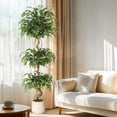 thumbnail image 1 of 4 ft Artificial Ficus Tree with Curved Trunks, Realistic 2-Tier Faux Silk Tree in White Cement Planter, 1 of 14