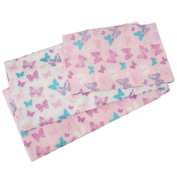 Frenchie Mini Couture 3-Piece Kids Twin Sheets Bedding Set 100% Woven Cotton Includes Deep Pocket Bed Sheet (39 x 75 x 15in) + Flat Sheet (66 x 96in) + Pillowcase (20 x 30in) Butterfly
