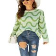 thumbnail image 1 of Wave Jacquard Contrast Color Pullovers for Women in Loose Knit, 1 of 8