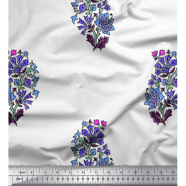 Soimoi Modal Satin Fabric Leaves & Floral Block Print Fabric by The Yard 42 Inch Wide