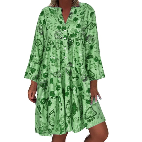2025 Mini Dress Print Loose Evening Dresses for Fall Summer Women's Quarter Ladies Teenager Casual Dresses Sleeve Dress Three Women's Dresses for Women 224 Casual Summer