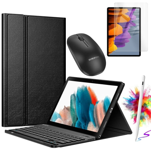 Étui pour clavier avec protecteur d'écran, stylet et souris sans fil pour Samsung Galaxy Tab S10 FE / S9 FE 10,9 po, Tab S9/S8/S7 11 po Étui de clavier détachable de couleur mignonne