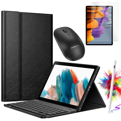 Étui Clavier avec Protecteur d'Écran Stylet Souris Sans Fil pour Samsung Galaxy Tab S10 FE / S9 FE 10,9 Pouces, Tab S9/S8/S7 11 Pouces Étui Clavier Détachable Mignon Couleur