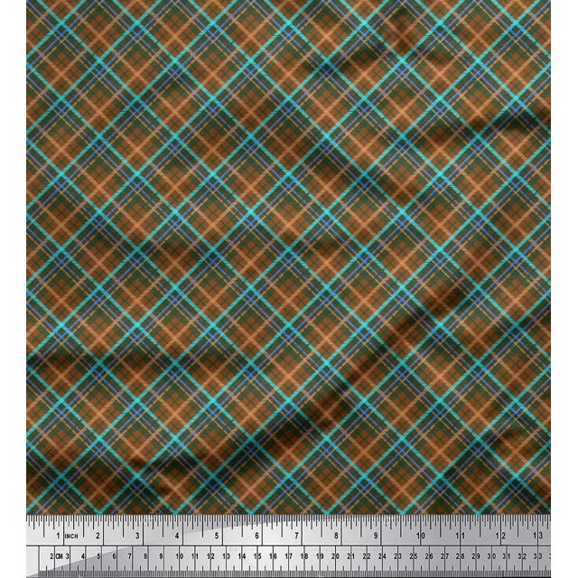 Soimoi Poly Georgette Fabric Diagonal Check Decor Fabric Printed Yard 42 Inch Wide
