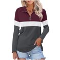 thumbnail image 1 of Plebaso Chemises à Manches Longues pour Femmes à Blocs de Couleur Quart Zip Hauts Décontractés Col Pull Blouses pour Femmes, 1 of 7