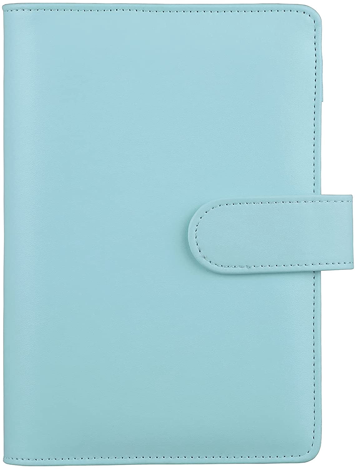A6 PU Leather Notebook Binder Refillable 6 Ring Binder for A6 Filler Paper and Cash Budget Envelopes, Loose Leaf Personal Planner Binder Cover w/ Magnetic Buckle, Mint Blue