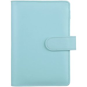A6 PU Carnet de notes en cuir rechargeable 6 Binder à anneaux pour A6 Enveloppes de papier de remplissage et de budget de caisse, couverture de blindeuse pour planificateur personnel à feuilles mobiles avec boucle magnétique, bleu menthe