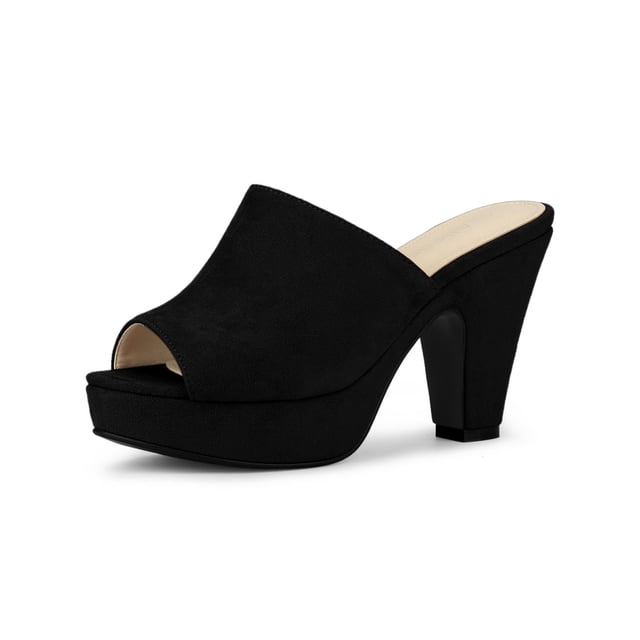 BLISSFUL STEP Women's Shoes Chunky Platform Open Toe Slides Block Heel Sandals Black 7.5