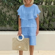 Gspmoly Womens Dress, Women'S Casual Solid Color Shawl Round Neck Round Neck Dress Sundresses for Women Holiday Gifts