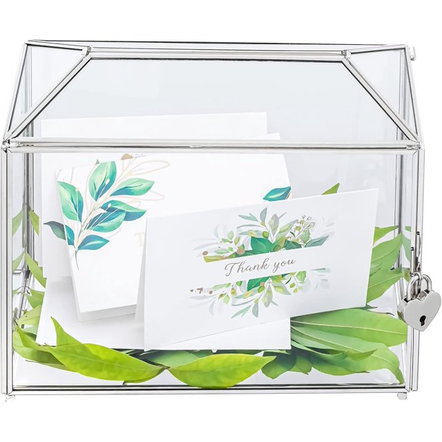 Small .‘‘ x .‘‘ x .‘‘ Glass Card Box with Slot & Lock for Wedding Reception Geometric Clear Envelops Box Suitable for x es Cards Gold (Slot Length cm) Handmade