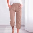 thumbnail image 2 of QATAINLAV Wide Leg Cropped Pants for Women Summer Comfy Linen Capri Pants Casual Drawstring Straight Beach Pants Solid Color Capris Trousers with Pockets Lightning Sales of Today Rose Gold L, 2 of 6