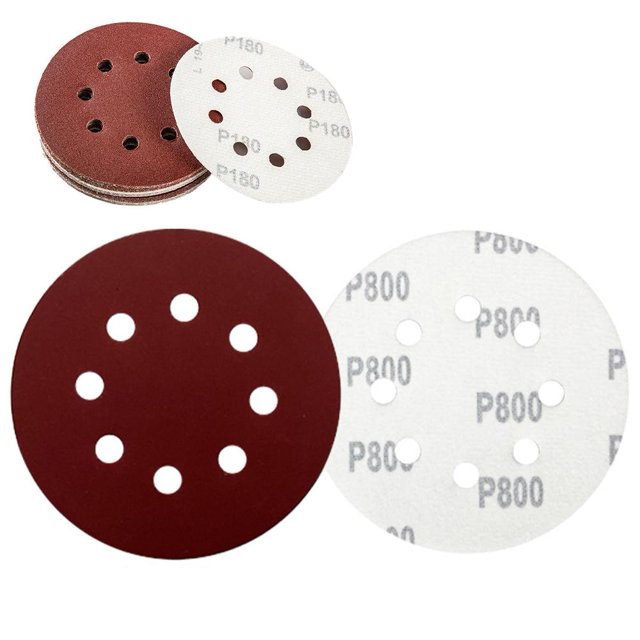 10 Pcs Disques de Ponçage à Crochets et Boucles de 5 Pouces à 8 Trous Papier Sablé Rond Rouge, Tampons de Papier Sablé Ronds à Crochets et Boucles, Tampons de Papier Sablé en Oxyde d'Aluminium, pour Ponceuse Orbitale Aléatoire H3D0