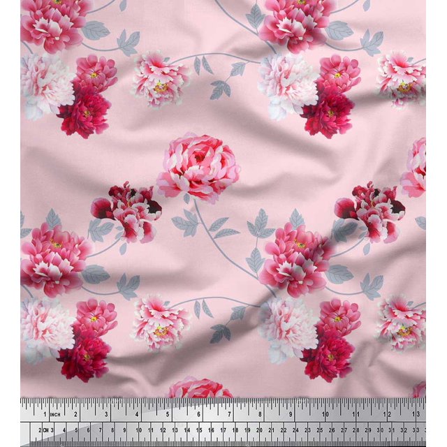 Tissu Popeline de Coton Pomme Roses et Feuilles Imprimé Floral par Yard 56 Pouces de Large