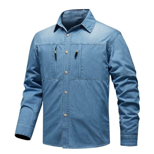 AherBiu Plus Size Mens Shirts Long Sleeve Button down Denim Shirt Regular Fitted Fall Winter Fashion Tees Tops